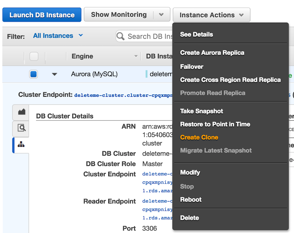 screenshot of Amazon Aurora
